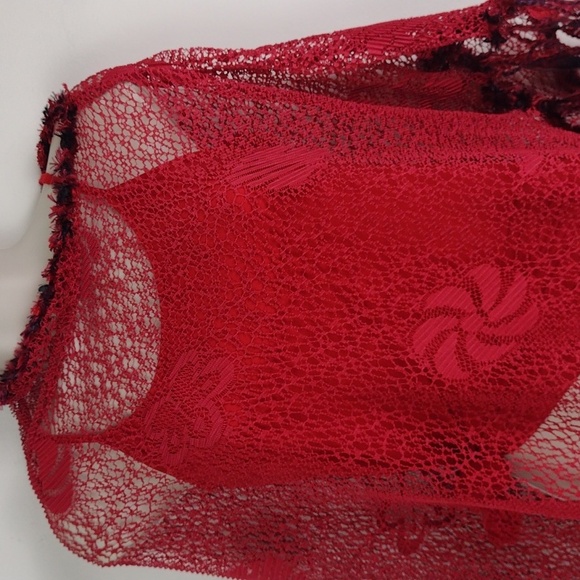 Not Your Mama's Pocncho Red Crocheted Killer Fring Super Cool Must Have Poncho! - Picture 4 of 10